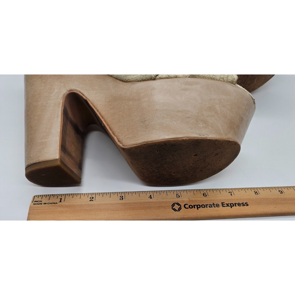 Sam Edelman Cream Snakeskin‎ Embossed Platform Sandals Block Heel Buckle Strap - Picture 10 of 13